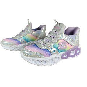 Skechers Toddler Girl Heart Lights Silver Pastel Slip On Sneakers Size 9 Lighted